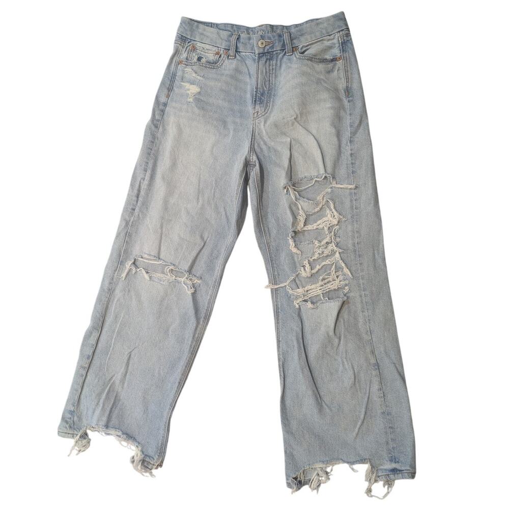 American Eagle Curvy High Rise baggy straight Leg Distressed  Jeans Size 8